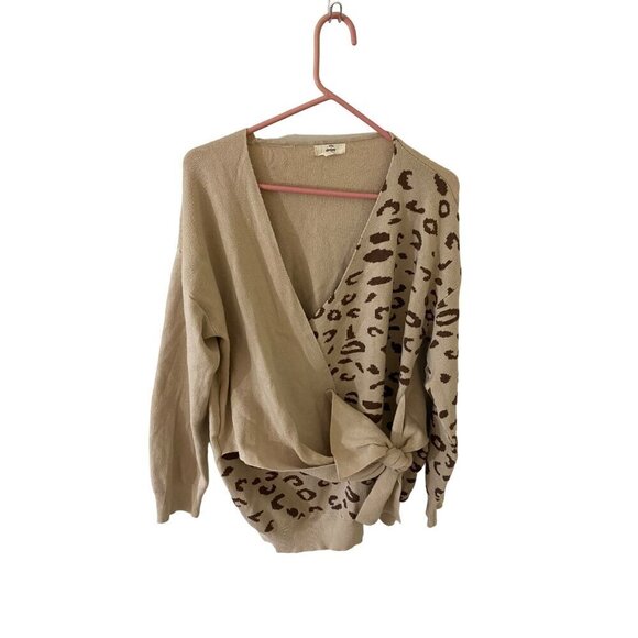 entro Sweaters - Entro Women's Leopard Print Chill Down Wrap Sweater In Beige - Medium